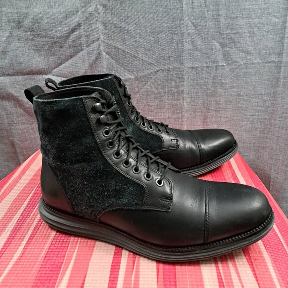 Cole Haan Mens Original Grand OS Cap Toe Laced Boots Black Leather Sz 10.5M - Picture 3 of 13